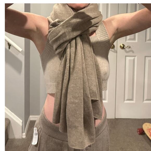 Lisa Yang Paris Scarf 100% Cashmere Mole Shawl Marled Dark Taupe Brown 75x205cm - Picture 6 of 11